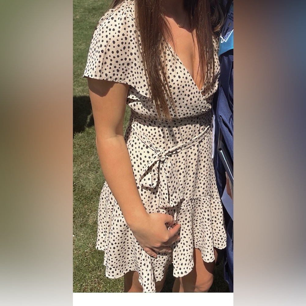 Blue Rain Polka Dot Cream Dress